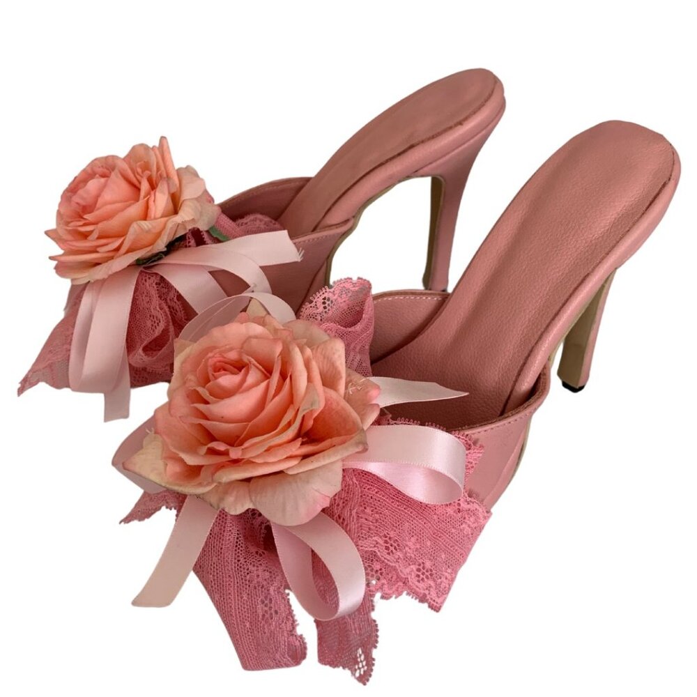 Pink Floral Lace High Heel Sandals – Romantic & Feminine - Picture 3 of 12